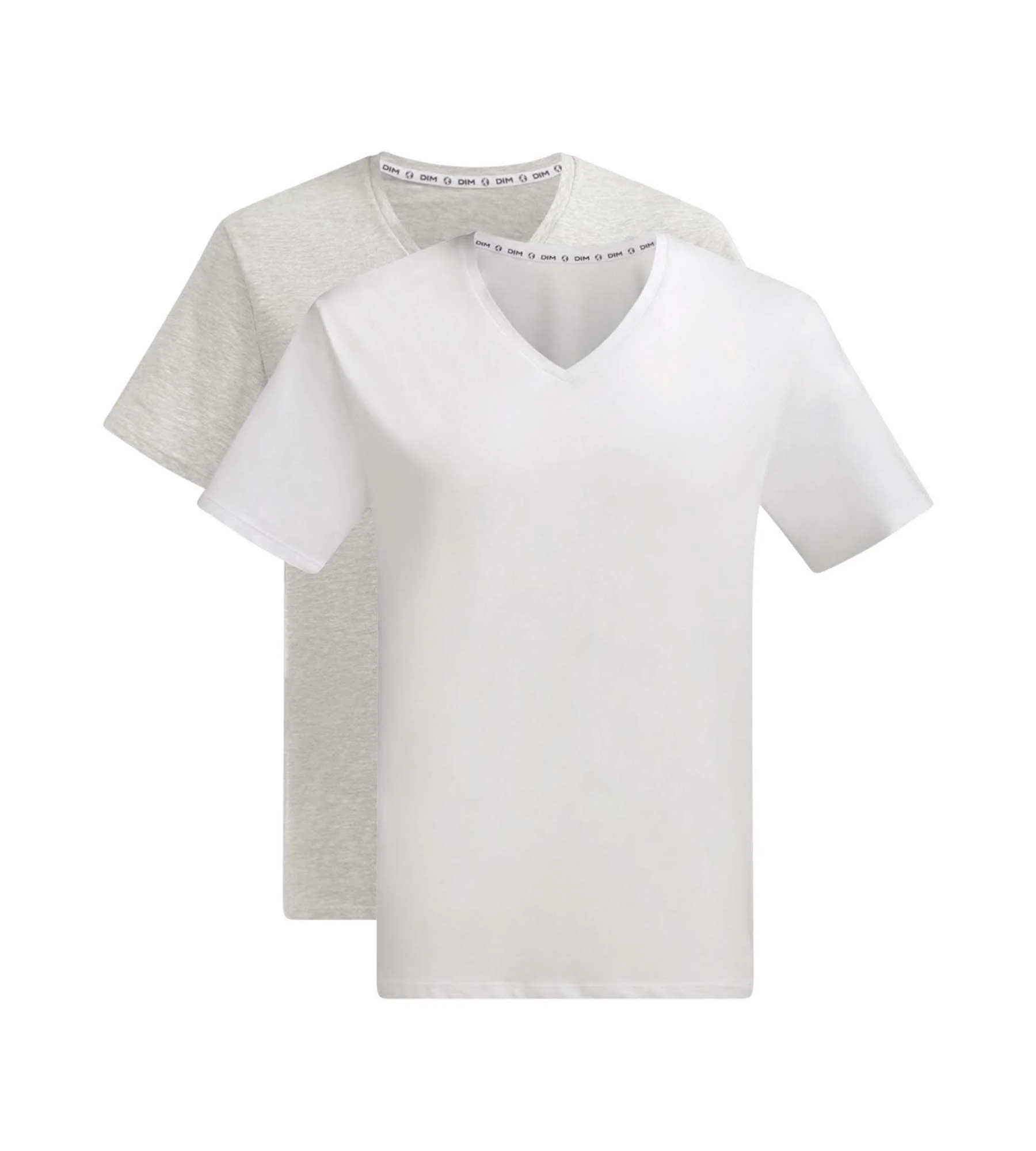 Lot de 2 t-shirts homme en coton bio Blanc Gris à col V Dim Good - Image 3